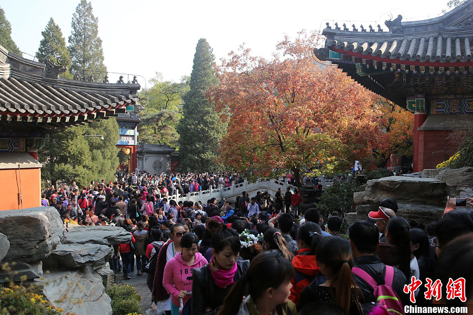 　10月26日，北京香山公園內(nèi)游客摩肩接踵。