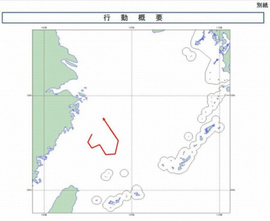 資料圖：日方公布的中國海監(jiān)運(yùn)-12飛機(jī)12月22日飛行路線。