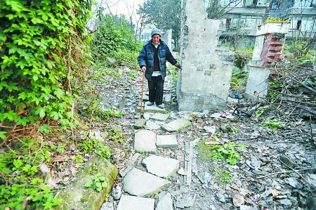 昨日，大渡口區(qū)，徐建高老人走在他鋪成的石子路上。 記者 張路橋 攝