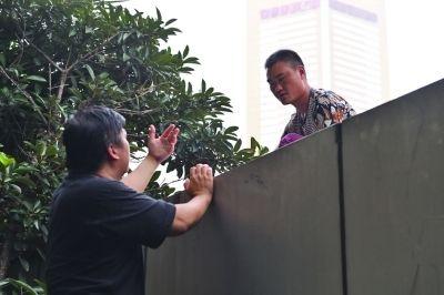 黃主任站在獨木樁上與男子交談了近半小時。