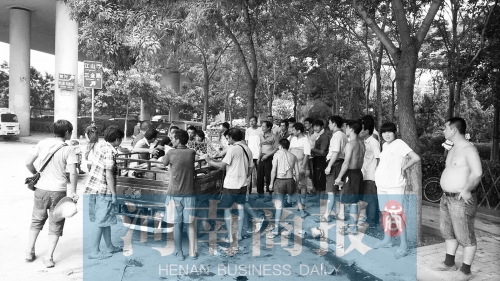 北環(huán)南陽路立交橋下，瓜農(nóng)小秦被打后，附近瓜農(nóng)紛紛圍了上來