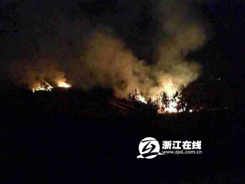 浙江安吉報(bào)福鎮(zhèn)上空一直升機(jī)爆炸火光沖天（圖）