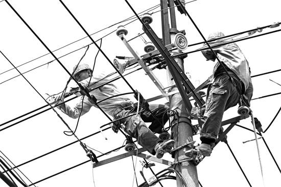 昨日中午，安陽市供電公司配電運維專業(yè)團隊的工作人員在維修線路