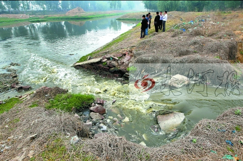 馬頭崗污水處理廠一處溢流口排放污水，異味明顯。