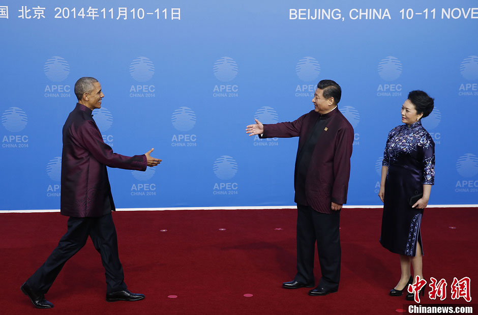 圖為習近平夫婦歡迎美國總統(tǒng)奧巴馬。中新社發(fā) 杜洋 攝