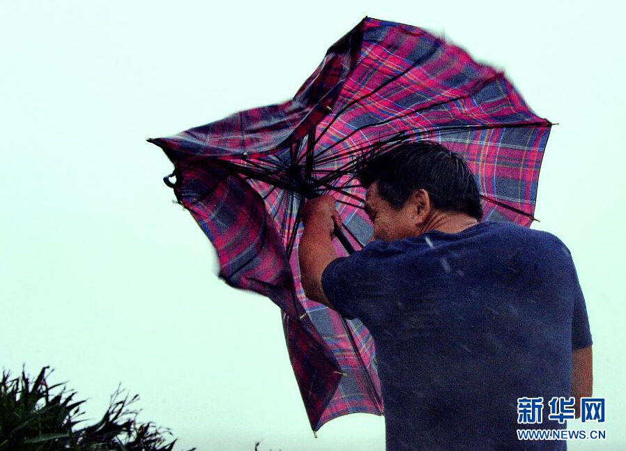 8月8日，福建省石獅市漁民在風(fēng)雨中前行。