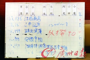 警方繳獲的團(tuán)伙分工區(qū)域及工分板。廣州日報記者莫偉濃攝