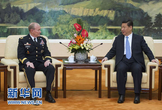 4月23日，中國(guó)國(guó)家主席、中央軍委主席習(xí)近平在北京會(huì)見(jiàn)美軍參謀長(zhǎng)聯(lián)席會(huì)議主席登普西。